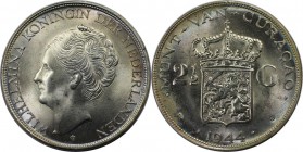 Weltmünzen und Medaillen, Curaçao. Wilhelmina. 2-1/2 Gulden 1944, Silber. 0.72 OZ. KM 46. Stempelglanz