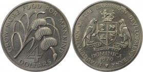 Weltmünzen und Medaillen, Dominikanische Republik / Dominican Republic. Series: F.A.O. 4 Dollars 1970, Kupfer-Nickel. KM 11. Stempelglanz