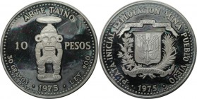 Weltmünzen und Medaillen, Dominikanische Republik / Dominican Republic. Taino Art. 10 Pesos 1975, Silber. 0.87 OZ. KM 38. Polierte Platte