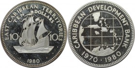 Weltmünzen und Medaillen, East-Caribbean. 10. Jahrestag der karibischen Entwicklungsbank. 10 Dollars 1980, Silber. 0.84 OZ. KM 8a. Polierte Platte. Pa...