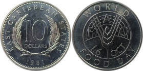 Weltmünzen und Medaillen, East-Caribbean. Welternährungstag. 10 Dollars 1981, Kupfer-Nickel. KM 16. Stempelglanz