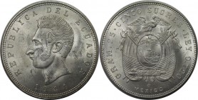 Weltmünzen und Medaillen, Ecuador. Antonio Jose de Sucre. 5 Sucres 1944, Silber. 0.58 OZ. KM 79. Stempelglanz