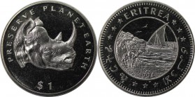 Weltmünzen und Medaillen, Eritrea. Black Rhinoceros. 1 Dollar 1994, Kupfer-Nickel. KM 16. Stempelglanz