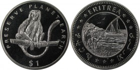 Weltmünzen und Medaillen, Eritrea. Weißer Colobus-Affe. 1 Dollar 1994, Kupfer-Nickel. KM 17. Stempelglanz