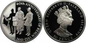 Weltmünzen und Medaillen, Falklandinseln / Falkland islands. 50 Pence 1992, Silber. 0.84 OZ. Polierte Platte