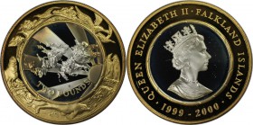 Weltmünzen und Medaillen, Falklandinseln / Falkland islands. Millennnium. 2 Pounds 1999-2000. 0,925 Bi-Metallic 0,8372 OZ. Silber center in vergoldete...