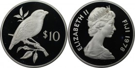 Weltmünzen und Medaillen, Fidschi / Fiji. Papageienfink. 10 Dollars 1978, Silber. 0.84 OZ. KM 41a. Polierte Platte. Min.berührt. Kl.Flecken.