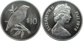 Weltmünzen und Medaillen, Fidschi / Fiji. Papageienfink. 10 Dollars 1978, Silber. 0.45 OZ. KM 41. Stempelglanz