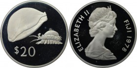Weltmünzen und Medaillen, Fidschi / Fiji. Konservierung - Goldene Kauri. 20 Dollars 1978, Silber. 1.04 OZ. KM 42a. Polierte Platte
