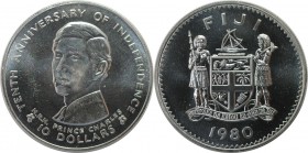 Weltmünzen und Medaillen, Fidschi / Fiji. 10. Jahrestag der Unabhängigkeit. 10 Dollars 1980, Silber. 0.91 OZ. KM 46a. Polierte Platte