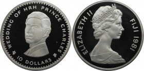 Weltmünzen und Medaillen, Fidschi / Fiji.Königliche Hochzeit von Prinz Charles und Lady Diana. 10 Dollars 1981, Silber. 0.89 OZ. KM 48. Polierte Platt...