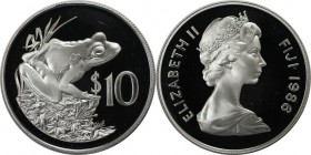 Weltmünzen und Medaillen, Fidschi / Fiji. 25. Jahrestag des World Wildlife Fund - Fidschi Bodenfrosch. 10 Dollars 1986, Silber. 0.93 OZ. KM 55. Polier...