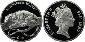 Weltmünzen und Medaillen, Fidschi / Fiji. 25. Jahrestag des World Wildlife Fund - Iguana. 10 Dollars 1997, Silber. 0.93 OZ. KM 76. Polierte Platte