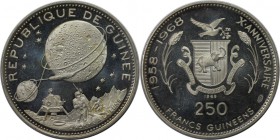Weltmünzen und Medaillen, Guinea. Mondlandung. 250 Francs 1969, Silber. 0.47 OZ. KM 12. Polierte Platte