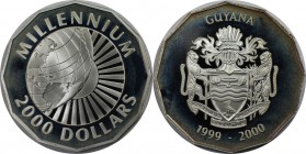 Weltmünzen und Medaillen, Guyana. Millennium. 2000 Dollars 1999, Silber. KM 53. Polierte Platte