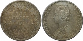 Weltmünzen und Medaillen, Indien / India. Britisch Indien. Viktoria (1837-1901). 1 Rupie 1890, Silber. KM 492. Vorzüglich-Stempelglanz