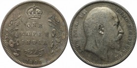 Weltmünzen und Medaillen, Indien / India. Britisch Indien. Edward VII (1901-1910). 1 Rupie 1908, Silber. KM 508. Vorzüglich