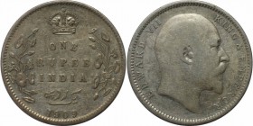 Weltmünzen und Medaillen, Indien / India. Britisch Indien. Edward VII (1901-1910). 1 Rupie 1909, Silber. KM 508. Vorzüglich. Berieben