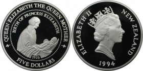 Weltmünzen und Medaillen, Neuseeland / New Zealand. Geburt von Prinzessin Elizabeth. 5 Dollar 1994, Silber. 0.81 OZ. KM 91. Polierte Platte