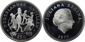 Weltmünzen und Medaillen, Niederländische Antillen / Netherlands Antilles. Internationales Jahr des Kindes. 25 Gulden 1979, Silber. 0.81 OZ. KM 22. Po...