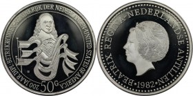 Weltmünzen und Medaillen, Niederländische Antillen / Netherlands Antilles. "Niederlande - USA". 50 Gulden 1982 Y, Silber. 0.75 OZ. KM 30. Polierle Pla...