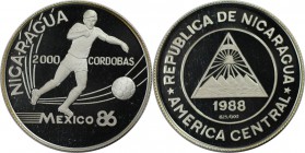 Weltmünzen und Medaillen, Nicaragua. "FIFA Fussball-Weltmeisterschaft 1986". 2000 Cordobas 1988, Silber. 0.44 OZ. KM 65. Polierte Platte