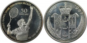 Weltmünzen und Medaillen, Niue. "1988 Olympische Spiele, Seoul - Boris Becker". 50 Dollars 1987, Silber. 0.55 OZ. KM 2. Polierte Platte