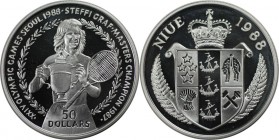 Weltmünzen und Medaillen, Niue. "1988 Olympische Spiele, Seoul - Steffi Graf". 50 Dollars 1988, Silber. 0.55 OZ. KM 13. Polierte Platte