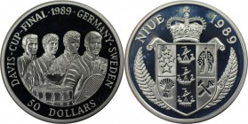 Weltmünzen und Medaillen, Niue. Davis Cup Tennis. 50 Dollars 1989, Silber. 0.84 OZ. KM 25. Polierte Platte