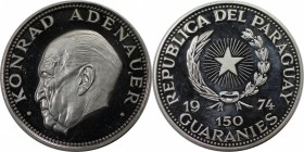Weltmünzen und Medaillen, Paraguay. Konrad Adenauer. 150 Guaranies 1974, Silber. 0.80 OZ. KM 115. Polierte Platte