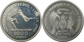 Weltmünzen und Medaillen, Saint thomas and prince islands. "Fußball-Weltmeisterschaft Italien 1990". 1000 Dobras 1990, Silber. 0.7 OZ. KM 44. Polierte...