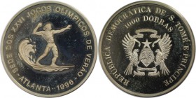 Weltmünzen und Medaillen, Saint thomas and prince islands. "Atlanta Olympics 1996 - Surfer". 1000 Dobras 1993, Kupfer-Nickel. KM 62. Polierte Platte