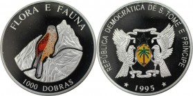 Weltmünzen und Medaillen, Saint thomas and prince islands. Serie Flora e Fauna. 1000 Dobras 1995, Silber. 0.72 OZ. KM 76. Polierte Platte. Kl.Flecken....
