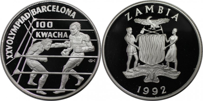 Weltmünzen und Medaillen, Sambia / Zambia. "1992 Sommerolympiade, Barcelona". 10...