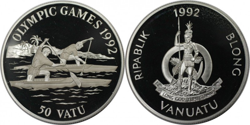 Weltmünzen und Medaillen, Vanuatu. "1992 Olympische Spiele - Kanu". 50 Vatu 1992...