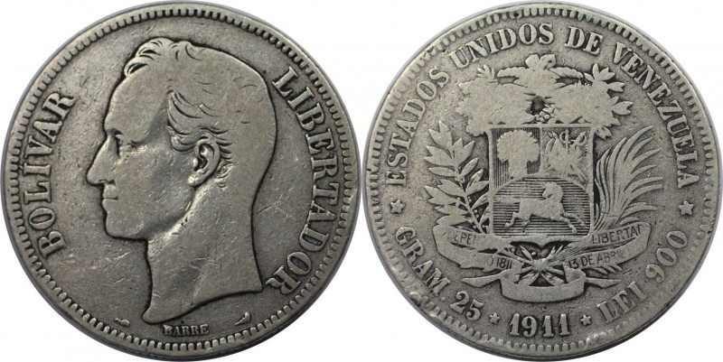 Weltmünzen und Medaillen, Venezuela. Republik seit 1830. 5 Bolívares (Gram.25) 1...