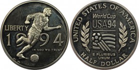 Weltmünzen und Medaillen, Vereinigte Staaten / USA / United States. XV.Fußball - Weltmeisterschaft. 1/2 Dollar 1994. Polierte Platte, Zertifikat.