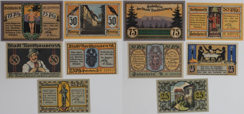 Banknoten, Deutschland / Germany. Notgeld Nordhausen. 2 x 25 Pfennig, 2 x 50 Pfe...