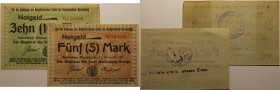Banknoten, Deutschland / Germany. Notgeld Stadt Marienburg / Malbork (Deutsch Westpreußen / Polen). 5, 10 Mark 1918. 2 Stück. Geiger 347.01, 02. II