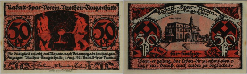 Banknoten, Deutschland / Germany. Notgeld Vaethen-Tangerhütte (Provinz Sachsen /...