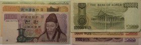 Banknoten, Korea, Süd / South Korea, Lots und Sammlungen. 1000, 5000, 10000 Won 1975-2000. Lot von 3 Stück. II-III