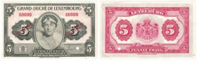 Banknoten, Luxemburg. 5 Francs (1944). "SPECIMEN" Pick 43s. UNC