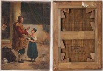Kunst und Antiquitäten / Art and antiques. Ölgemälde. Haudebourt-Lescot (1784-1845) - Servante et son maître dans une cour de ferme. Maße Gemälde: 32 ...