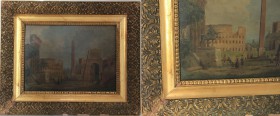 Kunst und Antiquitäten / Art and antiques. Ölgemälde. Italien. Landschaft. Ruinen. Rom. Kolosseum. Maße mit Rahmen: 64 x 53 cm. Öl auf Eiche, barocker...