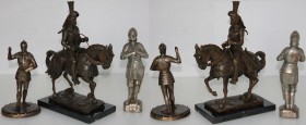 Kunst und Antiquitäten / Art and antiques. Sammlung von Rittern. Figur Reiter zu Pferd (32 cm), Figur Ritter stehend (22 cm), Figur Jeanne d'Arc (21.5...