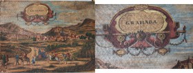 Kunst und Antiquitäten / Art and antiques. Groß Gemäldekarte "Granada". Oben Datum 1563 und Nummerierung von Gebäuden. Unten Stadtbild. Unten rechts M...