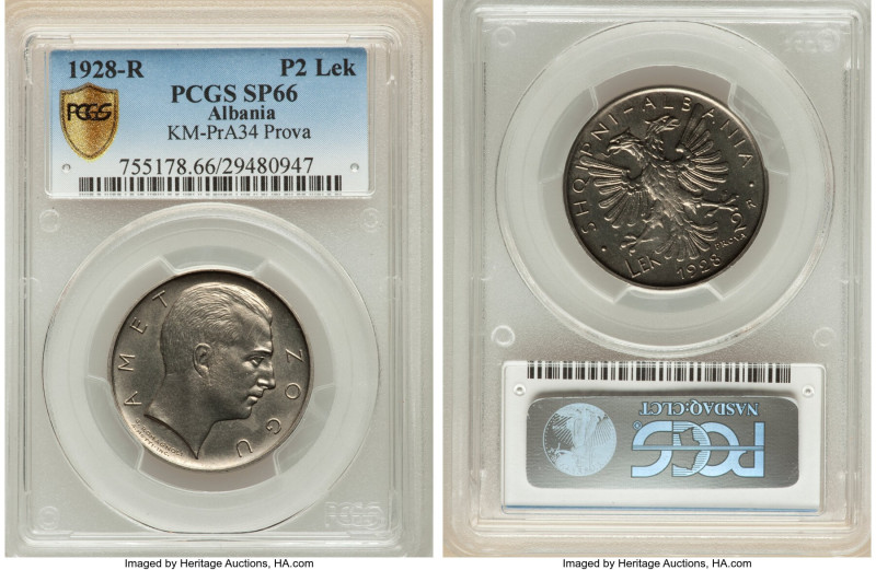 Zog I nickel Specimen Prova 2 Lek 1928-R SP66 PCGS, Rome mint, KM-PrA34, Pag-818...