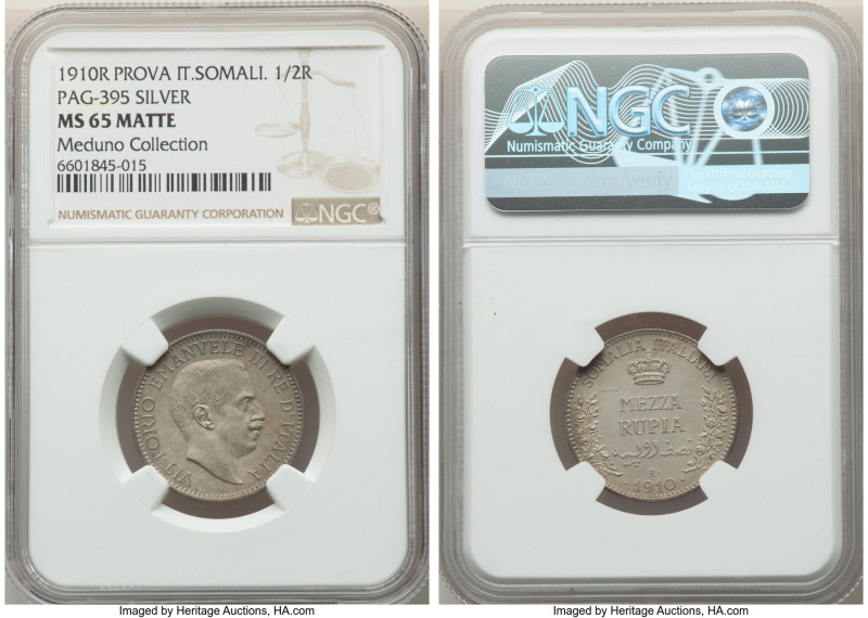 Italian Colony. Vittorio Emanuele III silver Matte Prova 1/2 Rupia 1910-R MS65 M...