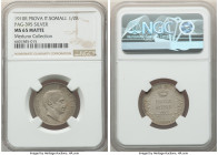 Italian Colony. Vittorio Emanuele III silver Matte Prova 1/2 Rupia 1910-R MS65 Matte NGC, Rome mint, KM-Pr7, Pag-395 (R2), Gig-P2 (R2). A wholly appre...
