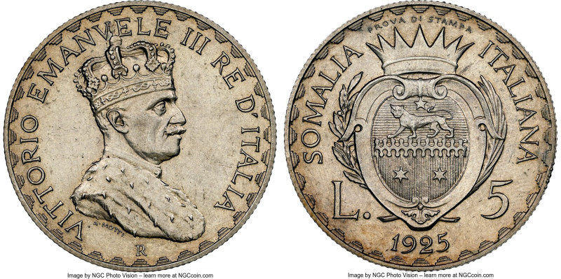 Italian Colony. Vittorio Emanuele III silver Prova 5 Lire 1925-R MS63 NGC, Rome ...